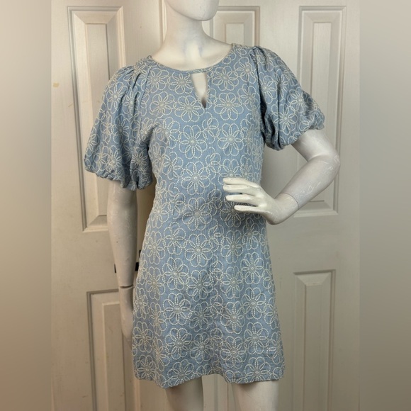 MARBLE Blue and White Floral Mini Dress Size Medium - Picture 13 of 15